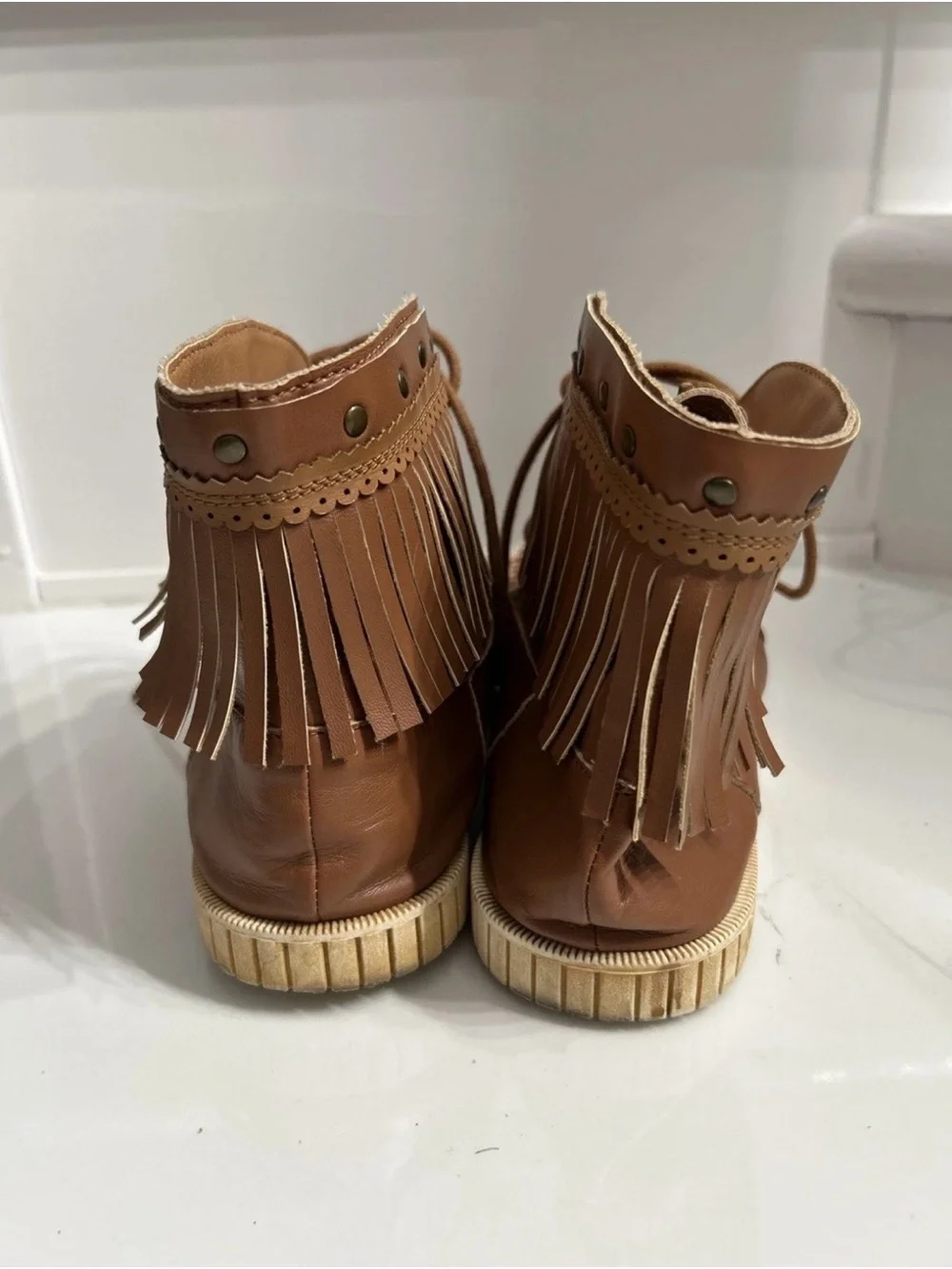 Code West Crae Crae Women’s Fringe Boots-Color Whiskey/Brown-Size 8.5M